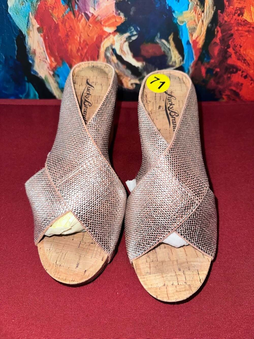 No.71 Lucky Brand Metallic Snake-Print Cork Wedge Sandals